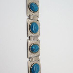 Vintage Faux Turquoise and Silver toned Panel Bracelet.